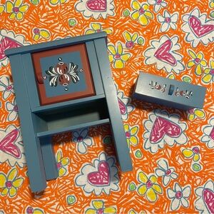 American Girl 90s Kirsten Nightstand Furniture Pleasant Company Blue Hand-Paint